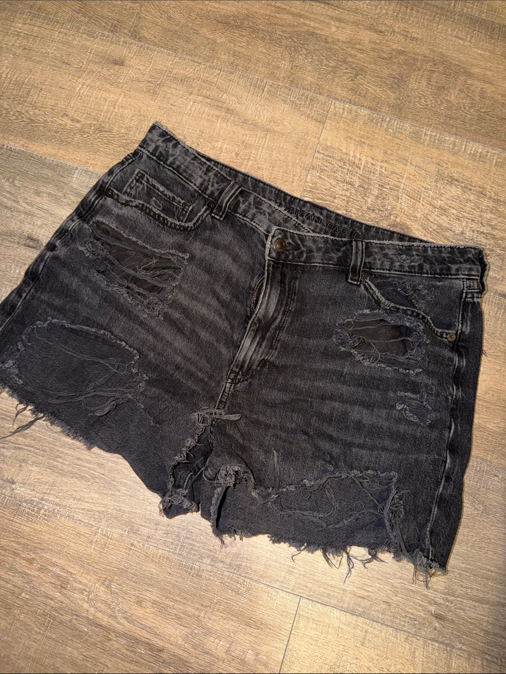 American Eagle Outfitters Black Distressed Denim Mom Shorts